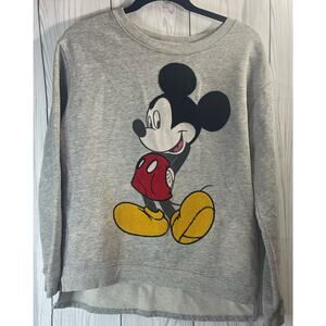 Bershka Textured Mickey Mouse Disney Gray Crew Neck Sweatshirt Medium